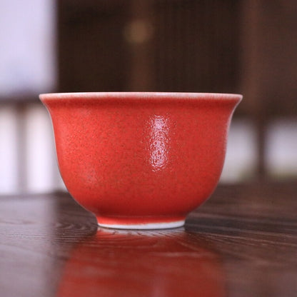 3.6" Collection Chinese Qing Porcelain Chicken Blood Red Glaze Tea Cup