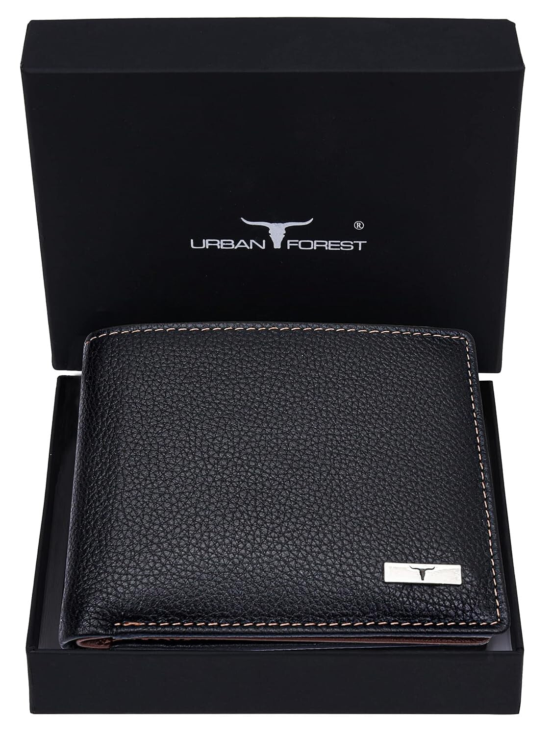 NEW BLACK/REDWOOD BI-FOLD LEATHER MEN'S WALLET RFID PROTECTION GIFT ITEM