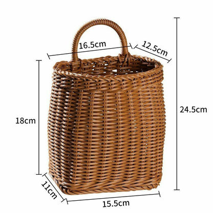 Wall Hanging Vegetable Fruits Storage Baskets Natural Wicker Woven Kitchen Shelf
