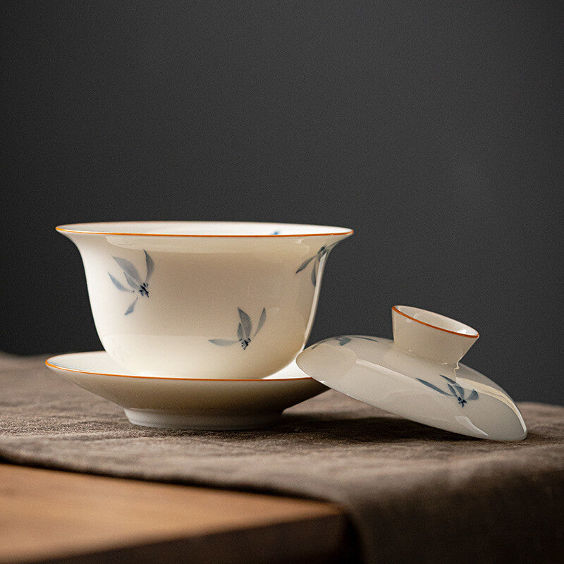 165ml Ceramic Porcelain Handmade Hand Painted Gaiwan Tea Lid Cup Tea Bowl