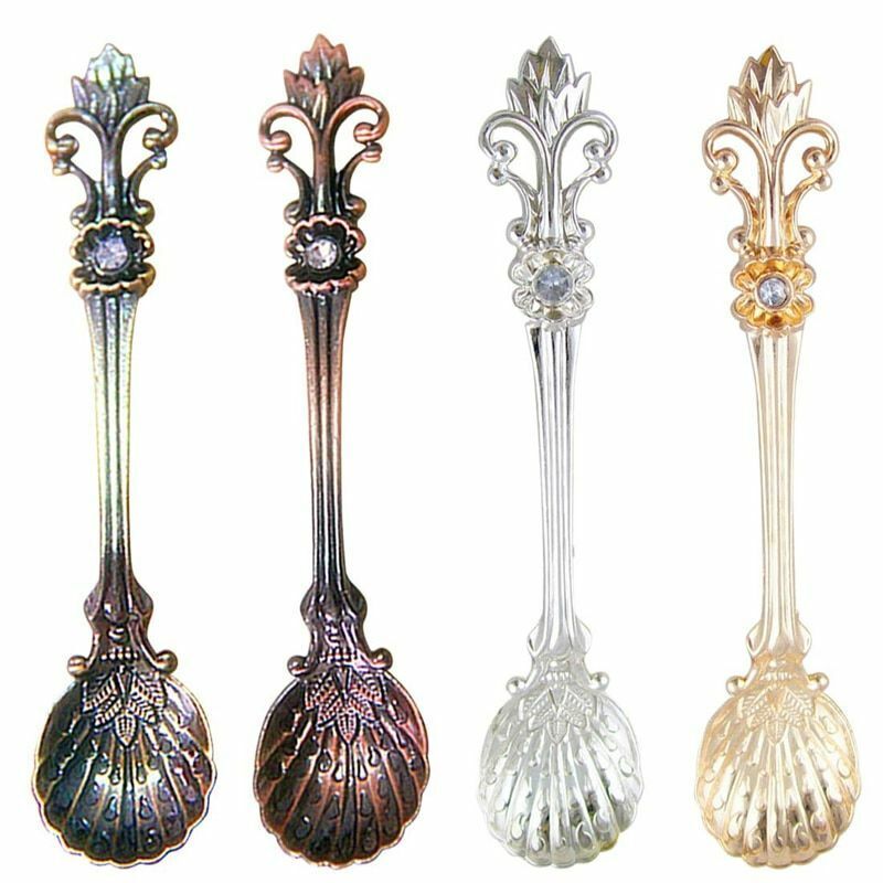 4Pcs/Set 11cm Royal Style Metal Carved Coffee Tea Spoon Vintage Antique Flatware