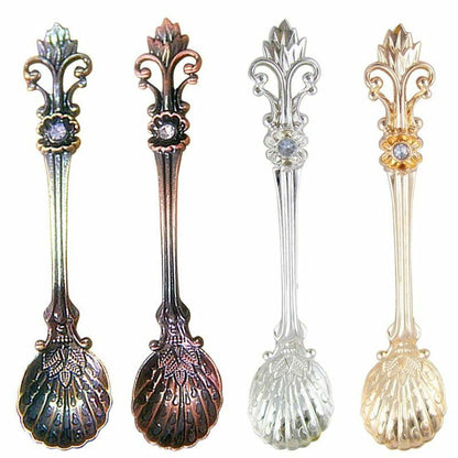4Pcs/Set 11cm Royal Style Metal Carved Coffee Tea Spoon Vintage Antique Flatware