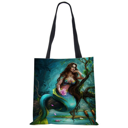 Mermaid Print Shoulder Bag Women Shopping Reusable Bags Large Travel Beach Bags