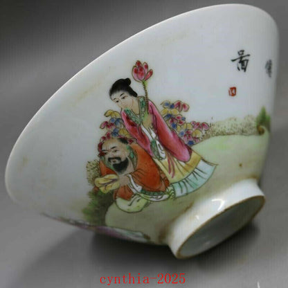 6.2"Chinese antique Porcelain Qing qianlong famille rose Eight Immortals bowl