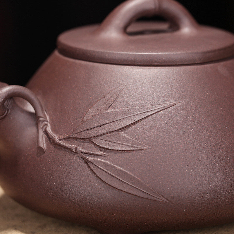 4.9" China Yixing Zisha Pottery Purple Clay Handmade 120ccc Bamboo Grain Teapot