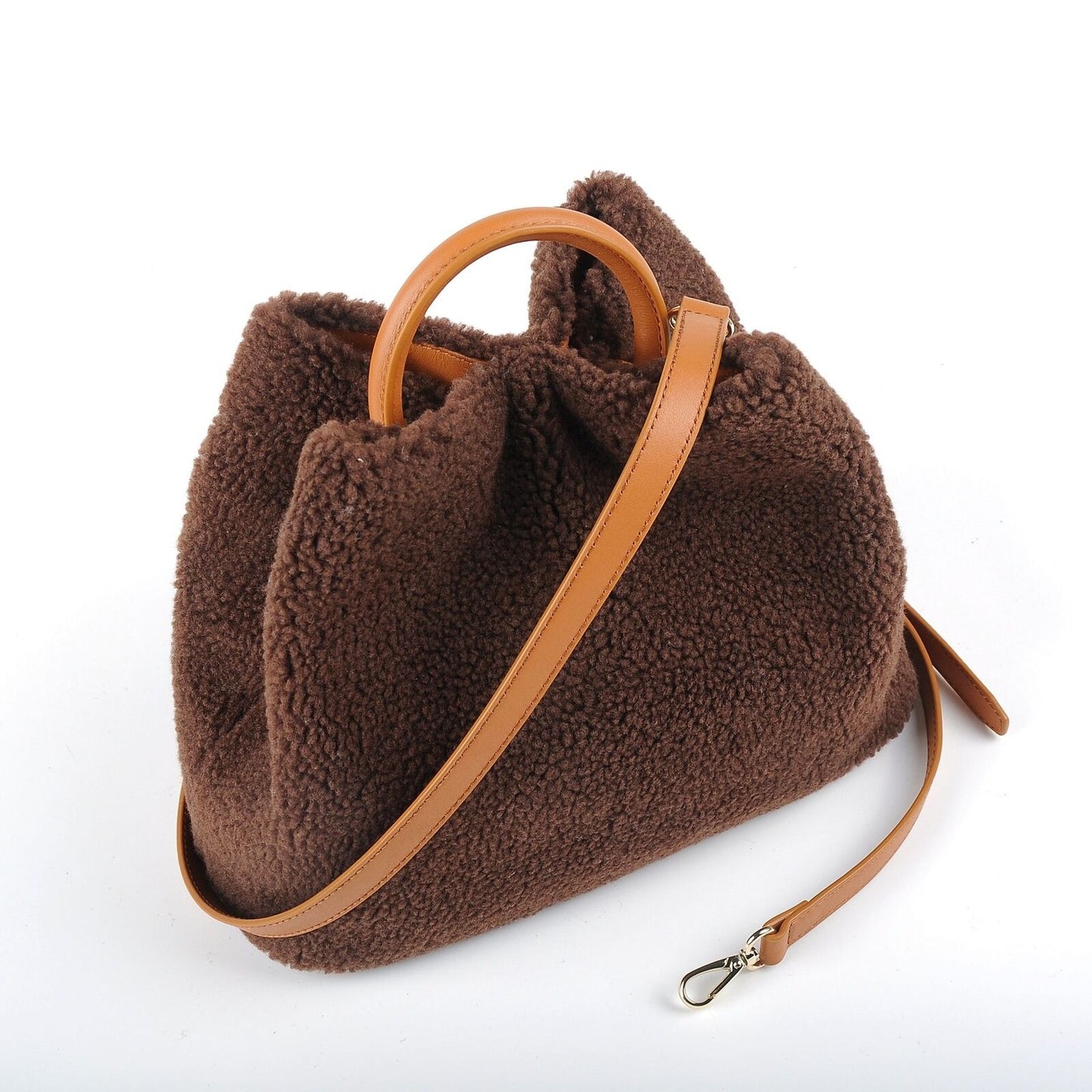 Genuine Leather Bag Lamb Wool Commuter Bag Real Leather Purse Bucket Bags Hasp