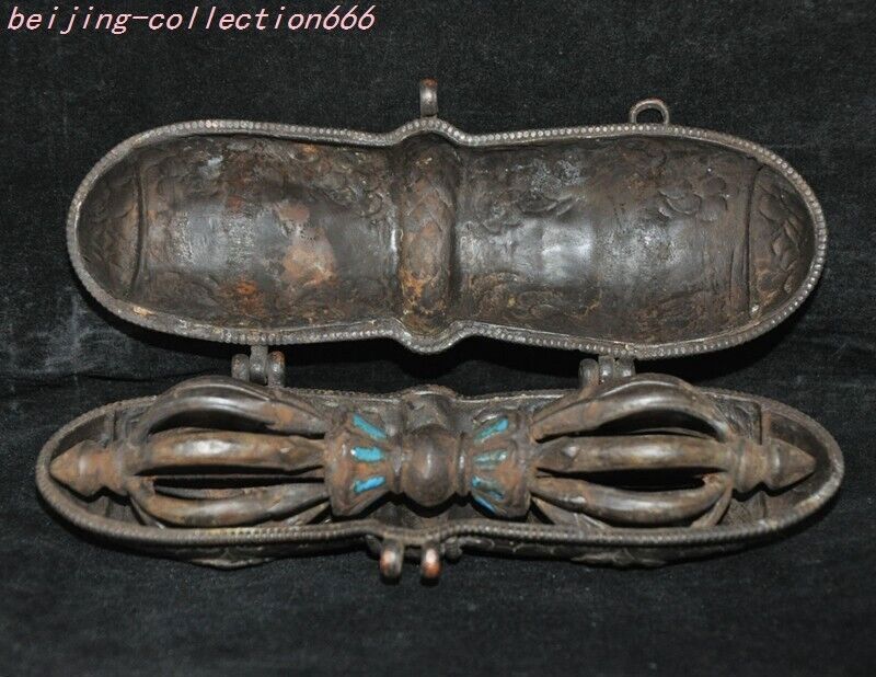 7"Old Tibet Buddhism Temple Bronze Dorje Vajra Phurpa Faqi Dagger