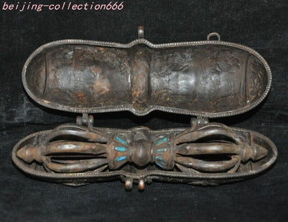 7"Old Tibet Buddhism Temple Bronze Dorje Vajra Phurpa Faqi Dagger