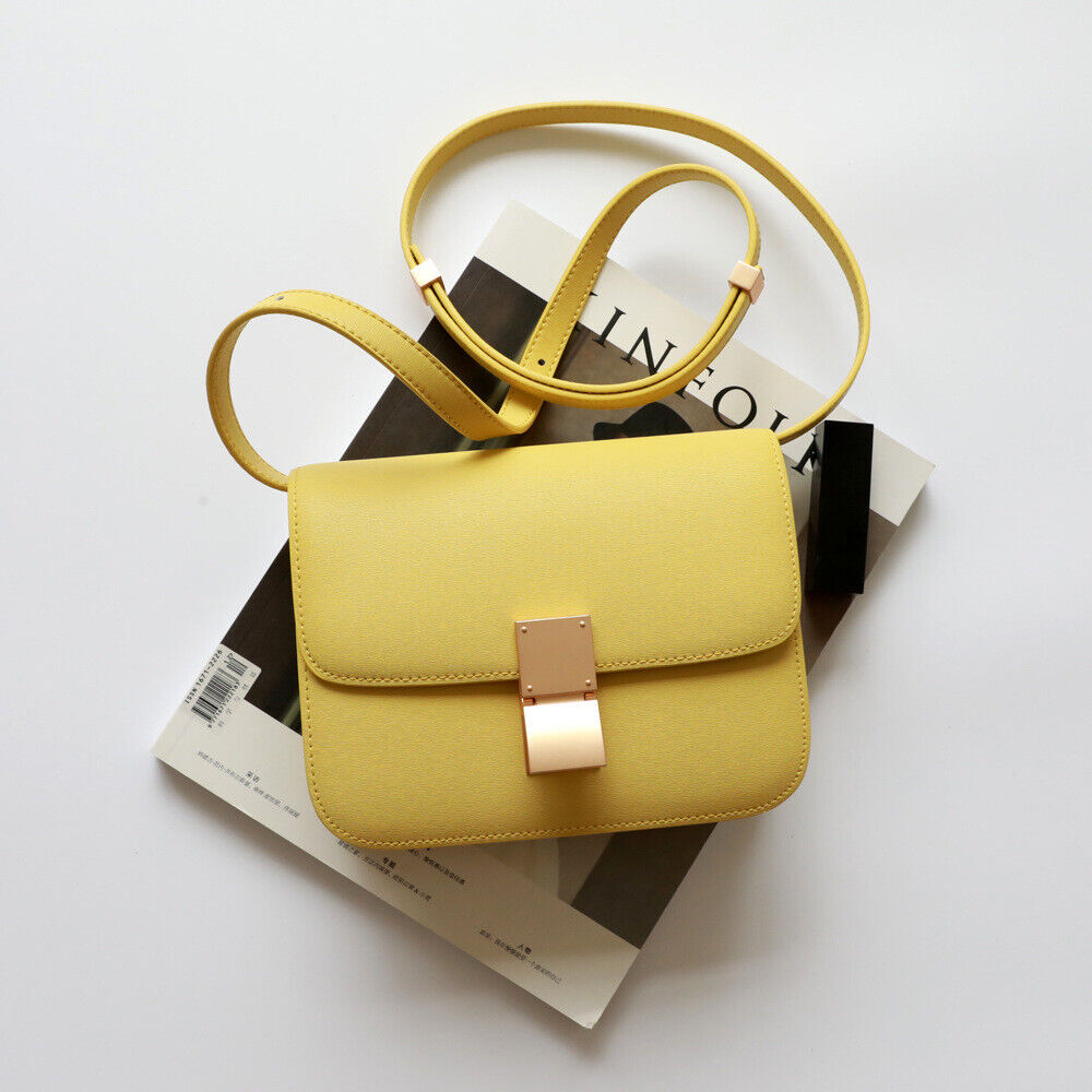 Real Leather Small Flap Box Square Clutch Shoulder Bag Purse Crossbody Trunk