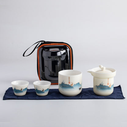 Porcelain Tea Set Pot With Infuser Holes Matching Tea Cup Portable Bag 6pcs/lot