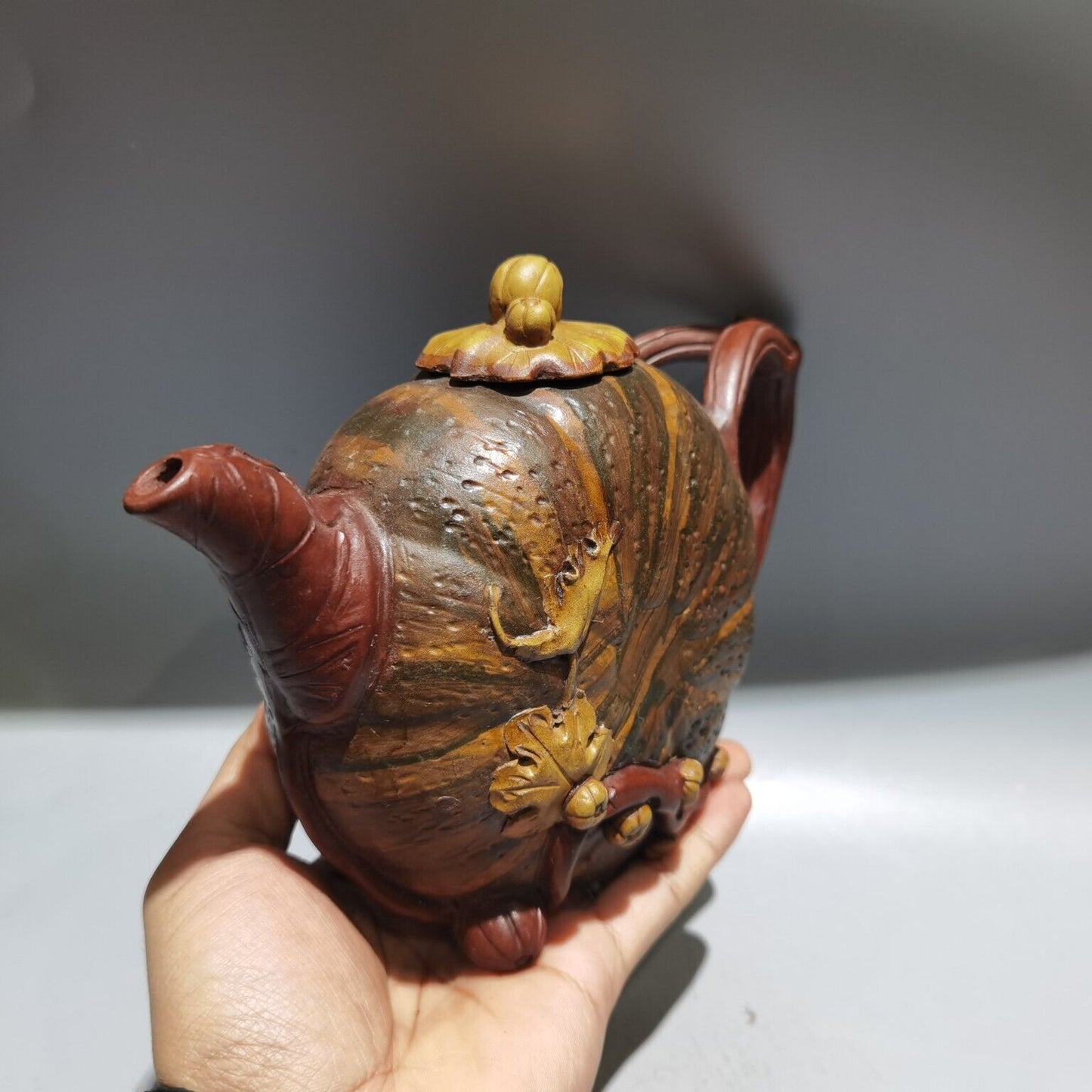 Vintage Chinese Yixing Purple Clay Teapot Zisha Ceremony Ceramic Pumpkin Teaware