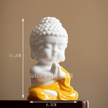 11.2cm New White Porcelain Creative Small Buddha Statue Office Desktop Zen