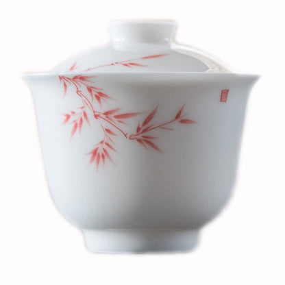 130ml Handmade Gaiwan Teacup Porcelain Bamboo Tureen Kungfu Tea Set