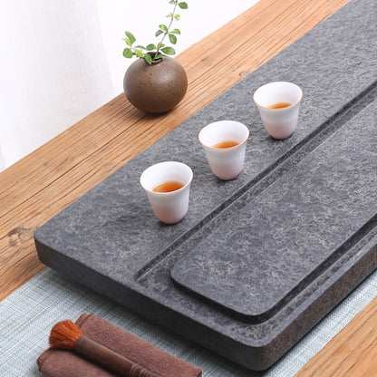 Multi Size Black Stone Tea Tray Simple Pattern Water Draining Tea Boat On Sales