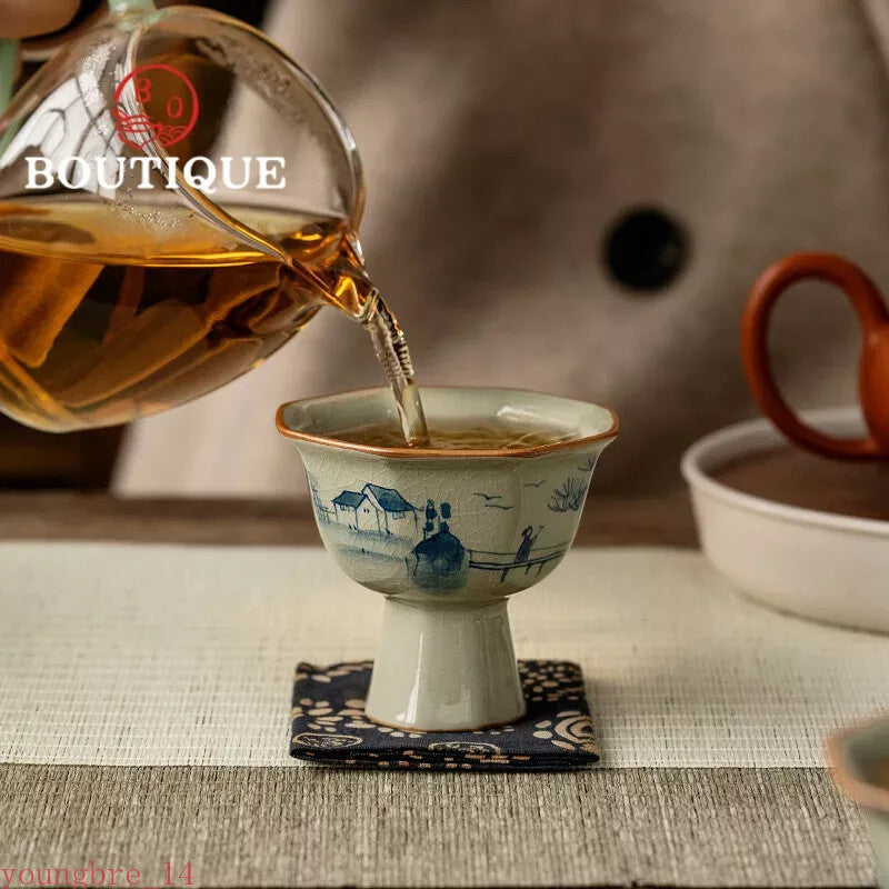 50ml Vintage Ceramic Tea Cup High Foot Cup Gift Home Use Collection Originality