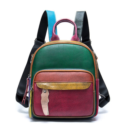 Women's Backpack, Designer Genuine Leather Multi-color Small Travel Rucksack Bag