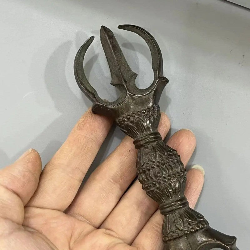 15cm Tibetan Retro Alloy Three-Strand Vajra Pestle Buddhism Ornament Collection
