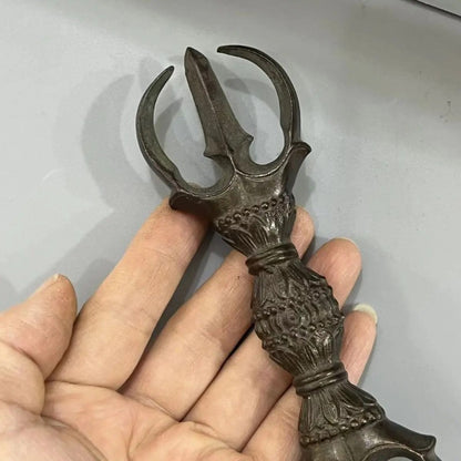 15cm Tibetan Retro Alloy Three-Strand Vajra Pestle Buddhism Ornament Collection