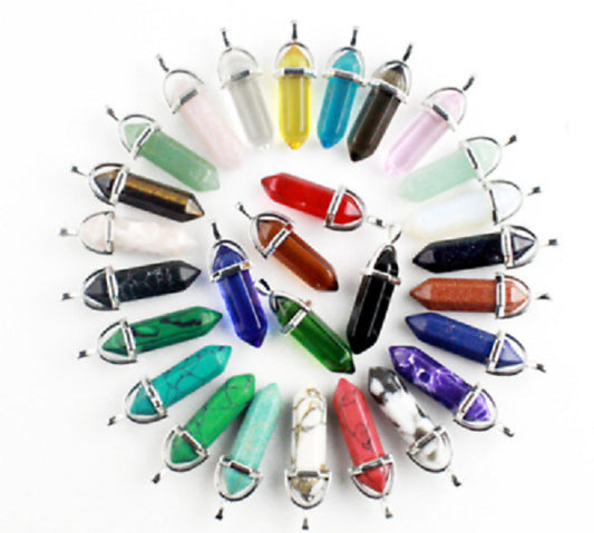 Wholesale 24pcs/lot Mixed Natural stone Point Chakra Healing Gemstone Pendants
