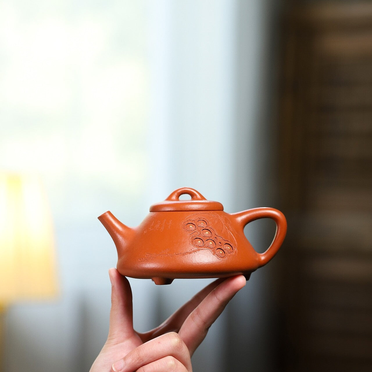 Traditional Full Handmade Tea Pot Lotus Root Carved Real Yixing Zisha Zhu Clay
