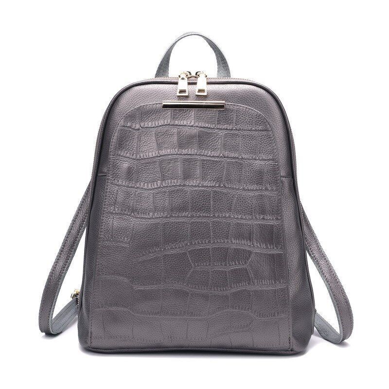 Genuine Cow Leather Everyday White Silver Backpack Book Bags 25x32x11CM Red/Blue