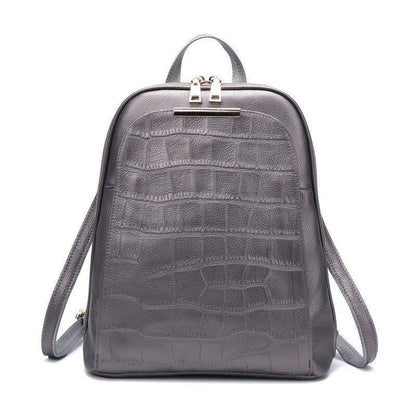 Genuine Cow Leather Everyday White Silver Backpack Book Bags 25x32x11CM Red/Blue