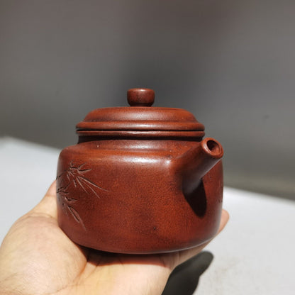 vintage chinese yixing purple clay teapot zisha ceremony bamboo leaf teaware art