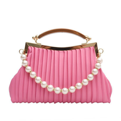 Leather Shoulder Bag Pearl Chain Handbag Crossbody Bags Chain Purse 26*9*15 CM