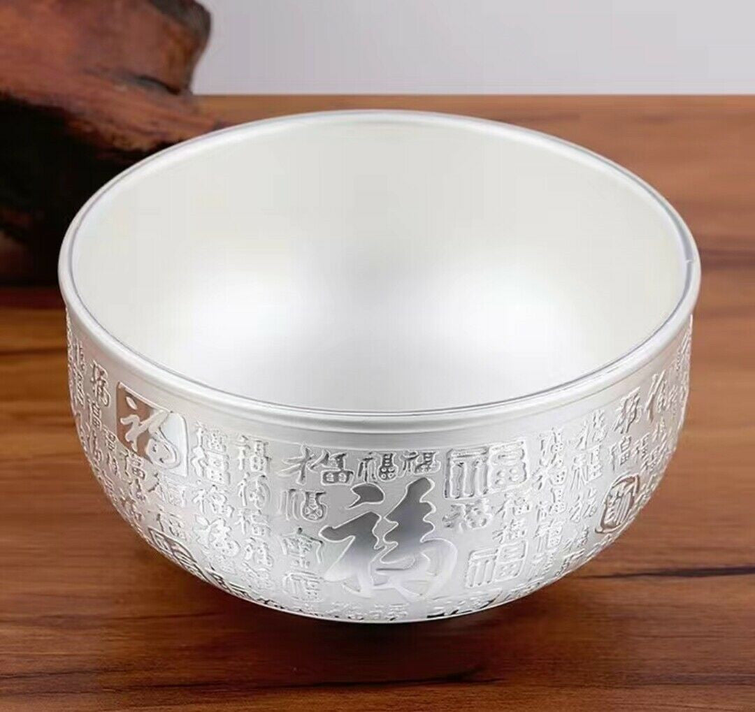 Old National Style Tibetan Silver Baifu Silver Bowl Spoon Chopsticks Set Gift