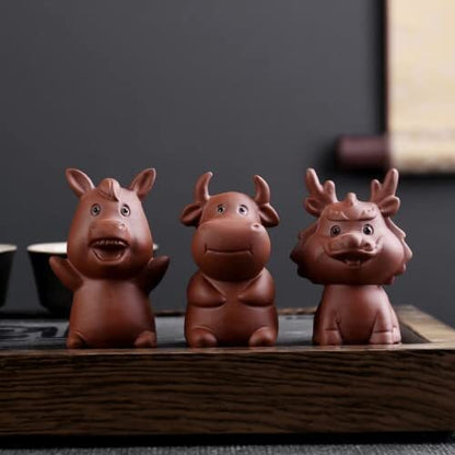 Yixing Zisha Ceramic Pottery Handmade Fengshui Zodiac 12 Animal Tea Pet Statue