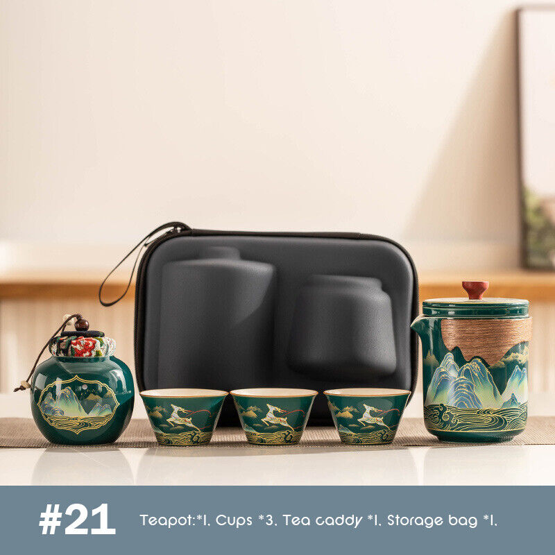 Outdoor Office Camping Tea Ceramic Set Porcelain Chinese Gongfu Tea Cup Set