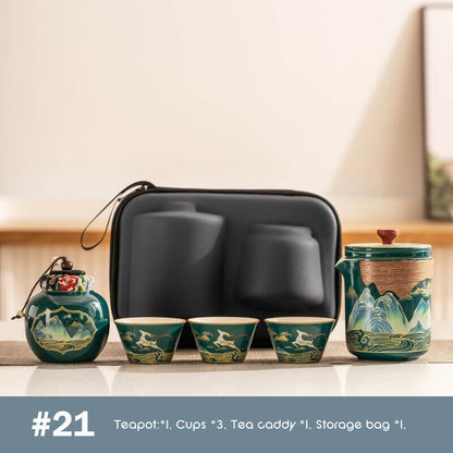 Outdoor Office Camping Tea Ceramic Set Porcelain Chinese Gongfu Tea Cup Set