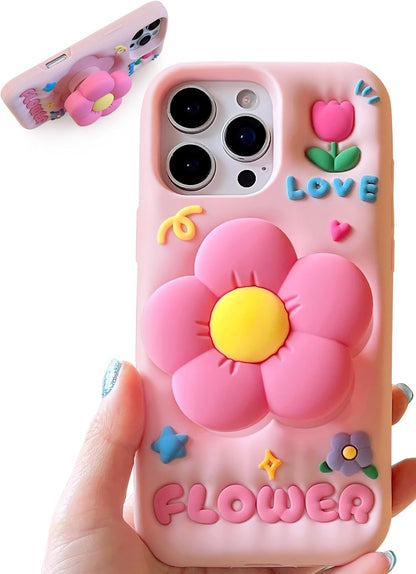 Cute 3D Flower Phone Case for Iphone 17 Pro Max - Retractable Stand & Grip with