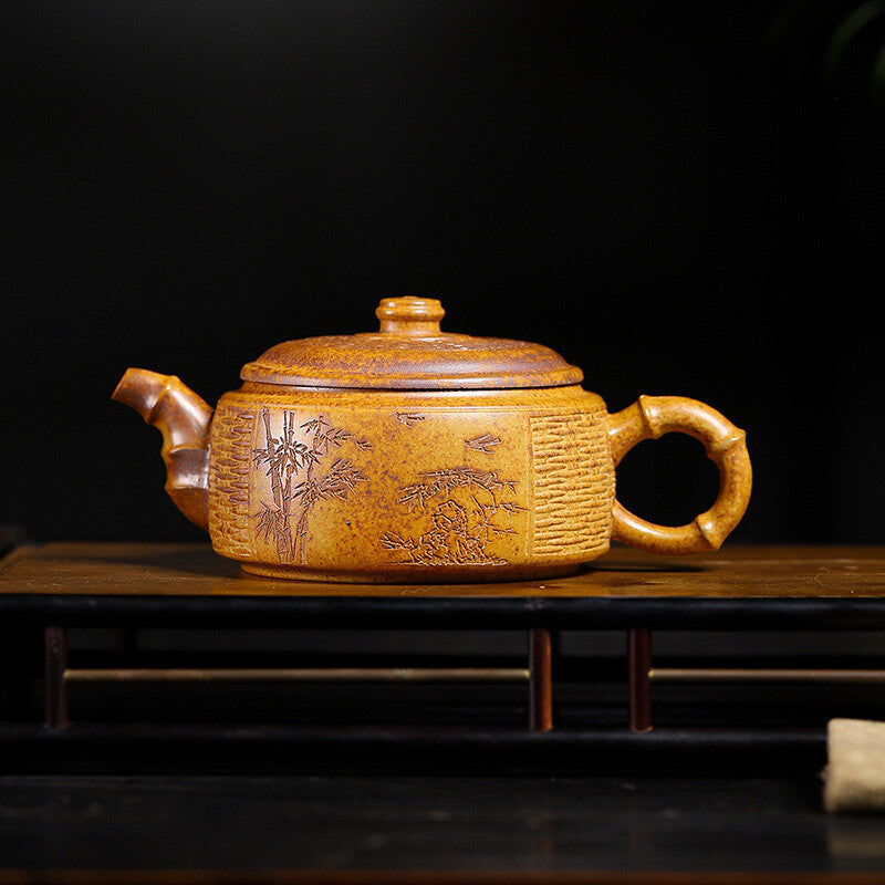 True Yixing Zisha Duan Clay Tea Pot 13 holes Marked Bamboo Carved Master Pot New