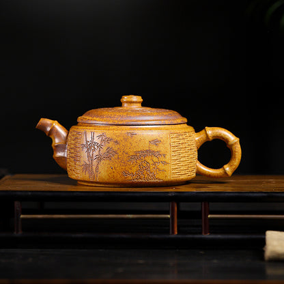 True Yixing Zisha Duan Clay Tea Pot 13 holes Marked Bamboo Carved Master Pot New