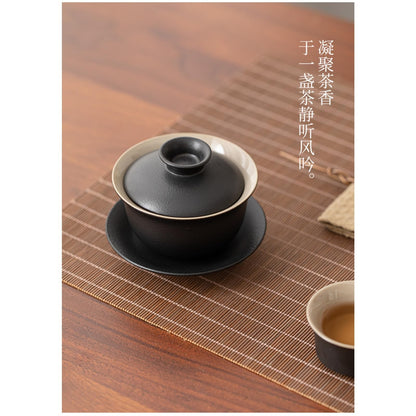 Ceramic Frosted Gaiwan Tea Cup 140ml 4.8oz Handmade Chinese Kung Fu Tea Set