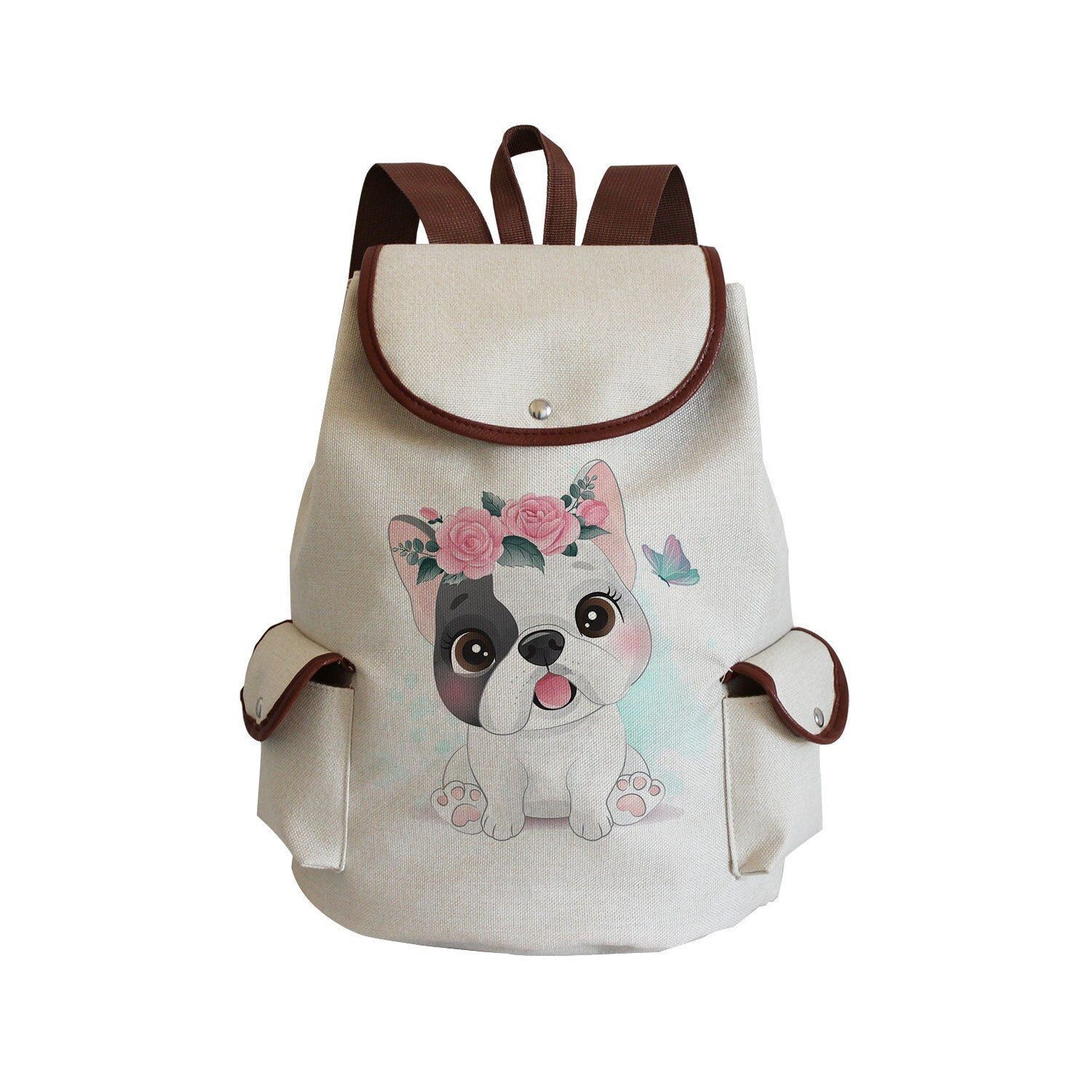 Dog Paw Print Backpack Drawstring Bags Linen Students Portable Cute Pug Printed