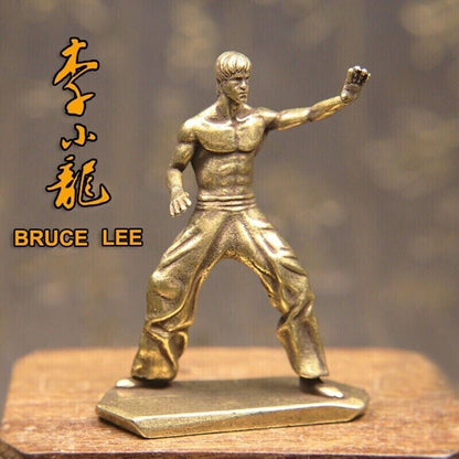 Brass Bruce Lee Action Figures Model Kung Fu Style Statue Collection Decoration