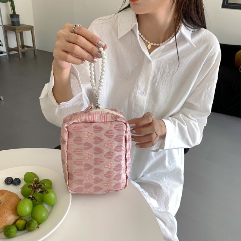 Floral Small Travel Cosmetic Bag Clutch Make Up Storage Toiletry Bags 5*15*11 CM