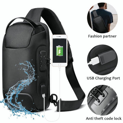 Men's Sling Bag Chest Shoulder Backpack Fanny Pack Crossbody Bag w/ USB Charging