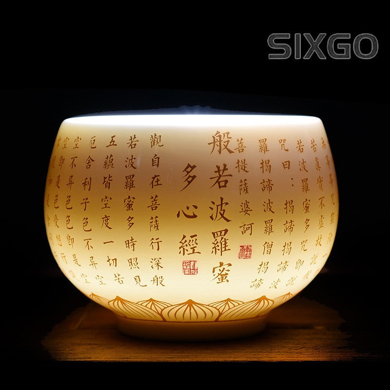 170ml Chinese Heart Sutra Baifu Master Cup White Jade Porcelain Kung Fu Teaset