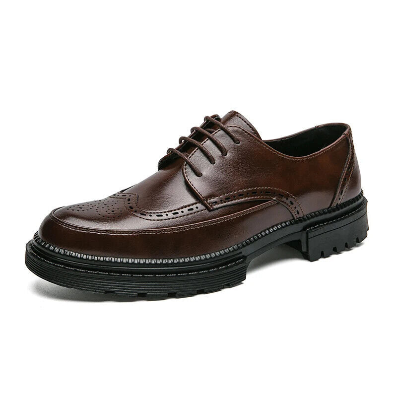 Men Shoes Business Dress Shoes All-Match Casual Shoes Brown Classic Block Shoe