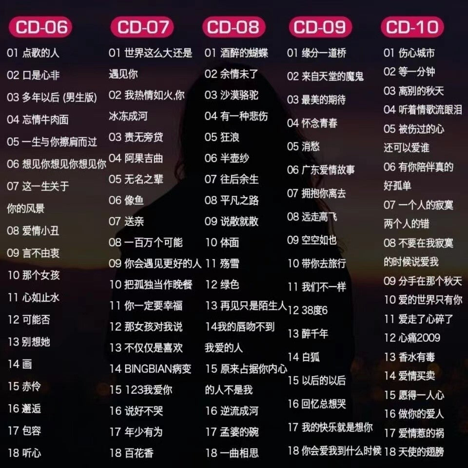 Chinese Pop Music CD Songs Classical Mandarin Car Disc 10CD 经典伤感情歌流行歌曲音乐光碟无损音质