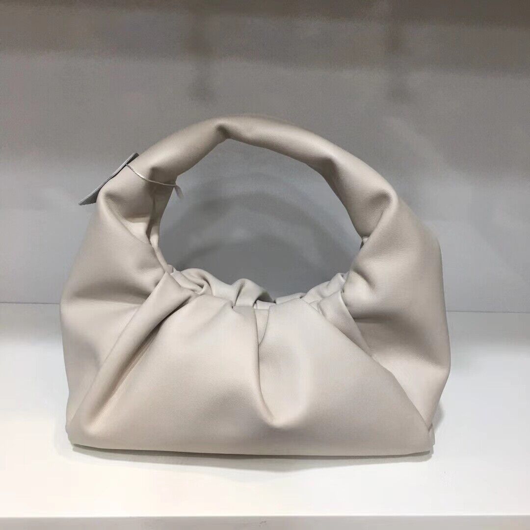 Small Mini Real Leather Ruched Tote Pouch bag Purse Clutch Clip on Top Handle