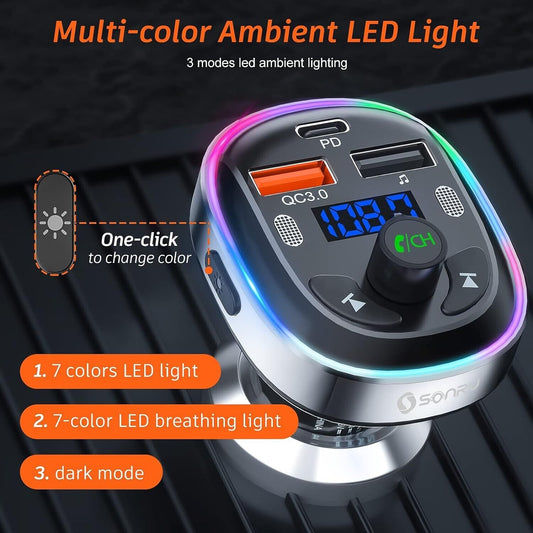 Bluetooth Car Adapter, SONRU FM Bluetooth 5.3 Transmitter for Car [Stronger Dual