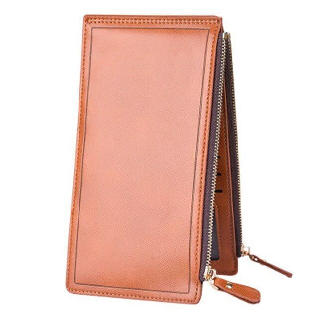 Unisex Long Zipper Wallet Card&ID Bag Clamps Purse Genuine Male&female Cash Clip