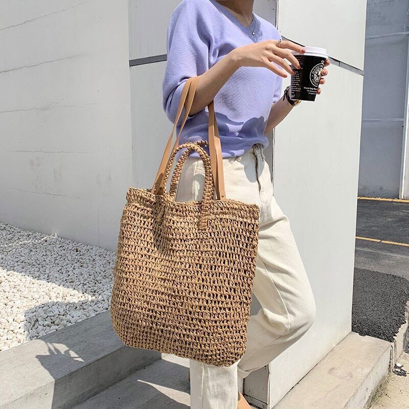 Straw Women Shoulder Bags Woven Handbags Rattan Summer Beach Bag Tote Lady