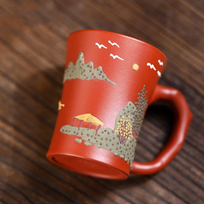 Original Ore Real Yixing Zisha Dahongpao Clay Teacup With Handle Mountain Relief