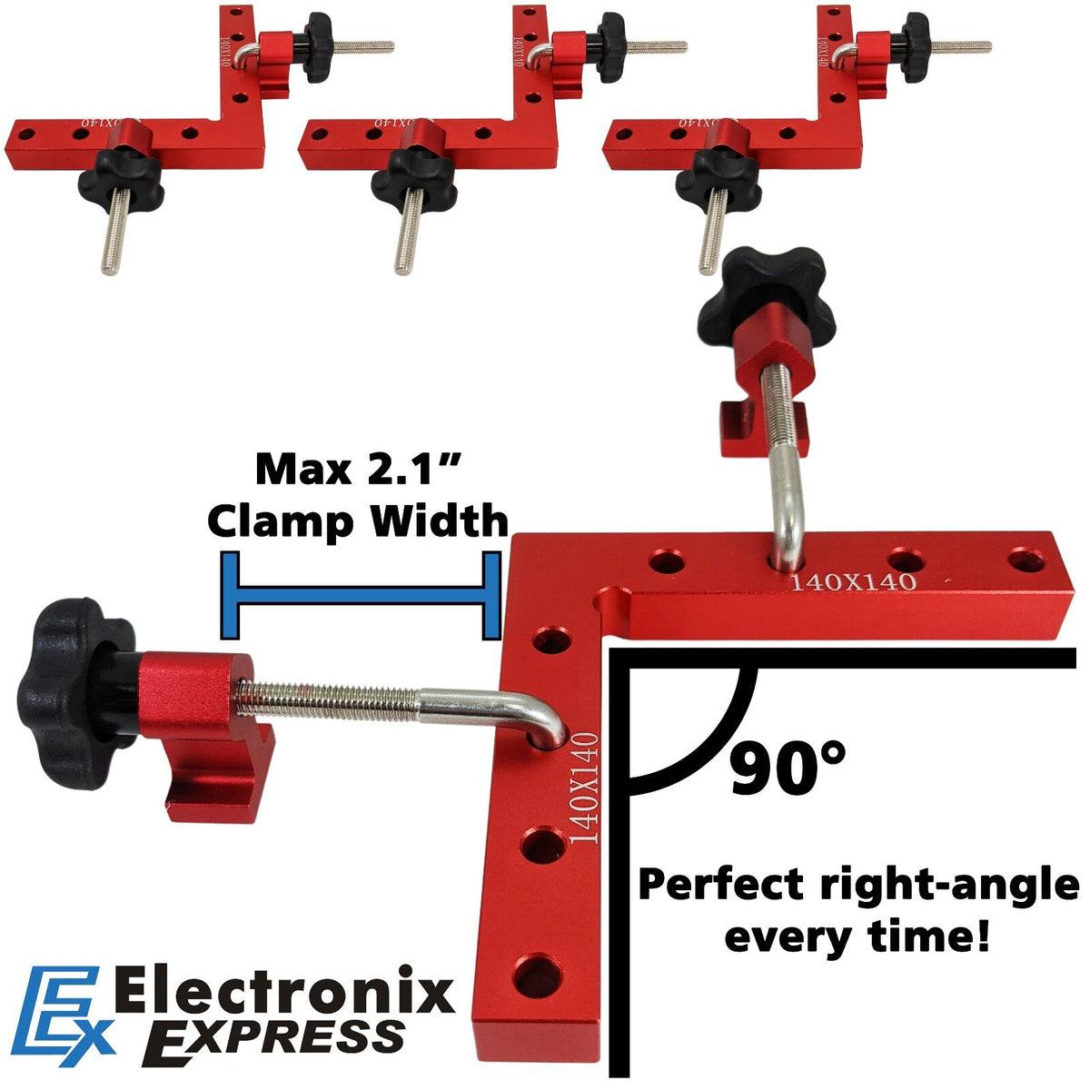Four 90° Positioning Squares with Eight Clamps, 5.5"×5.5" Sturdy Aluminum Alloy