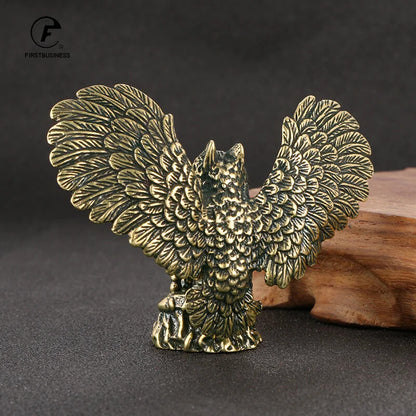 Solid Brass Owl Figurine Miniature Tea Pet Arts Crafts Desktop Small Decoration